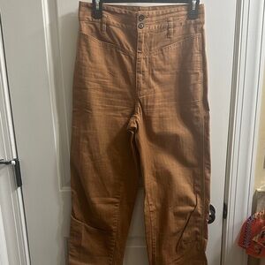Madewell Tone on Tone Brown Stripe Crop High Waist Utility Straight Leg Pants